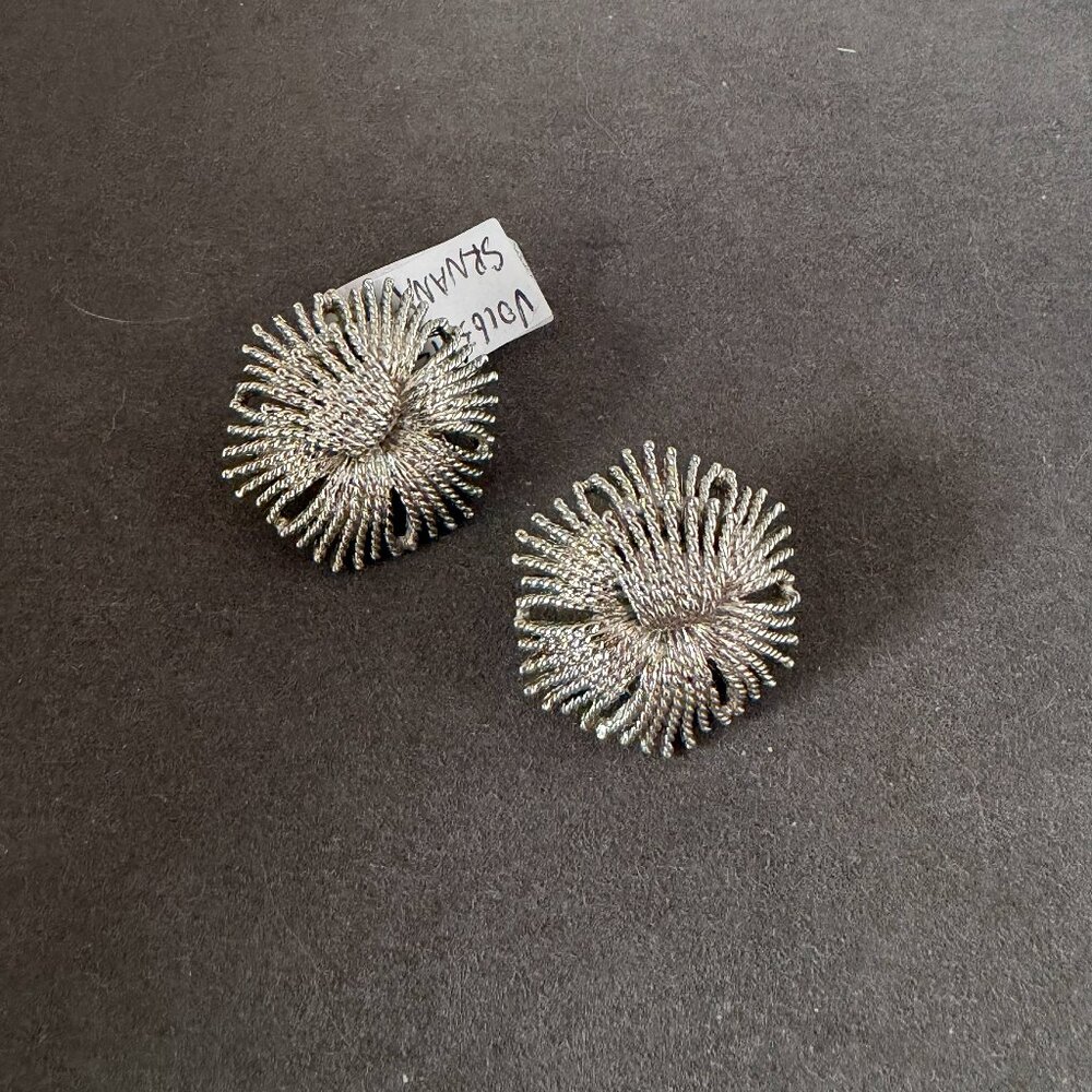 Vintage Monet Silver Tone Textured Clip-On Earrings